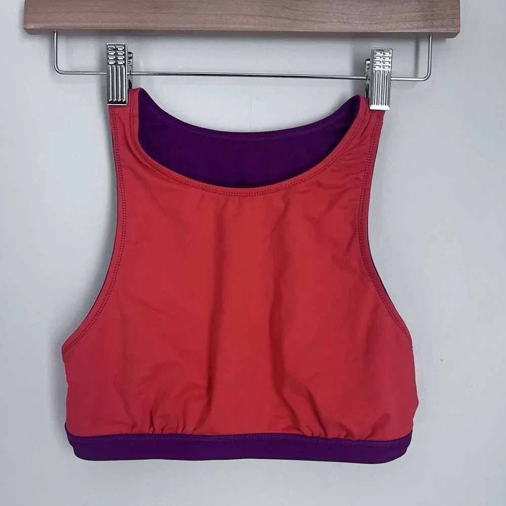 Athleta‎ Makaha Reversible High Neck Bikini Top Vermilion Orange Purple READ XS